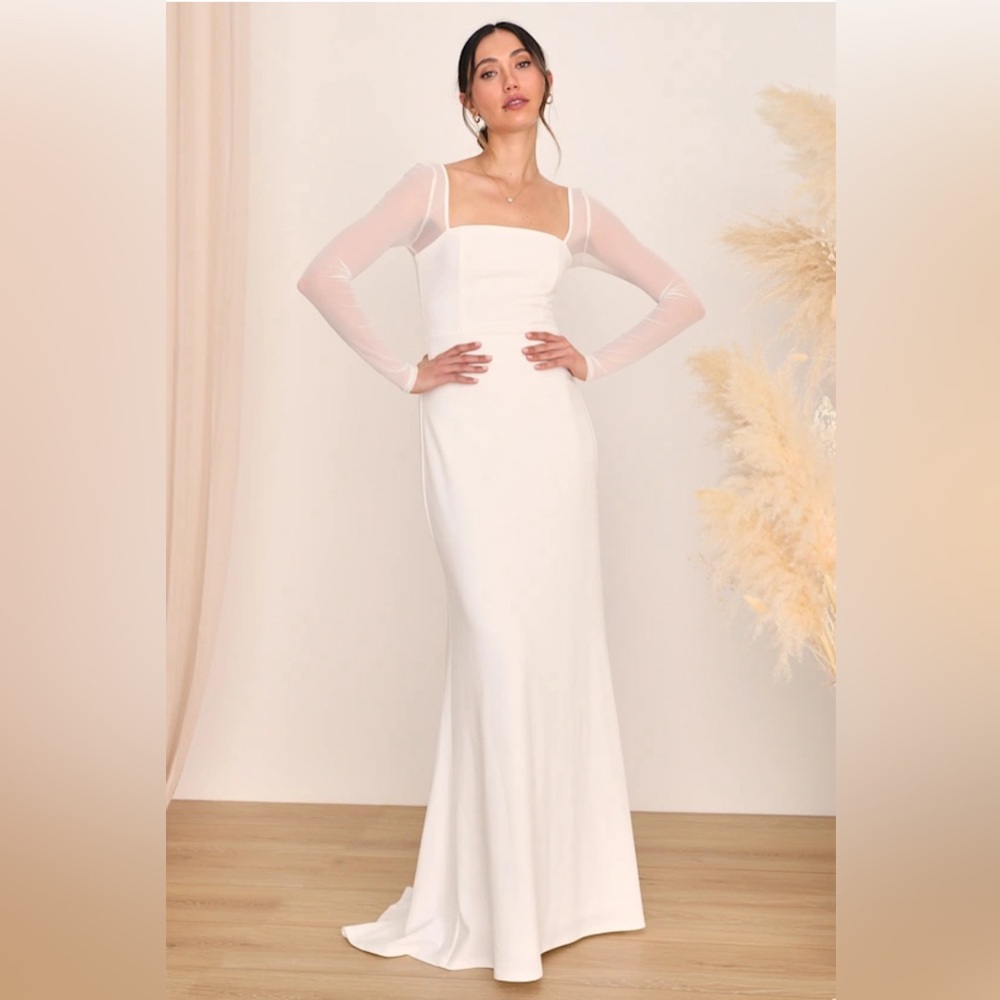White Mesh Long Sleeve Maxi Dress